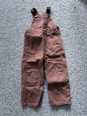 Carhartt Kids Toddler Brown Canvas Double Knee Bib Overalls Size 3T